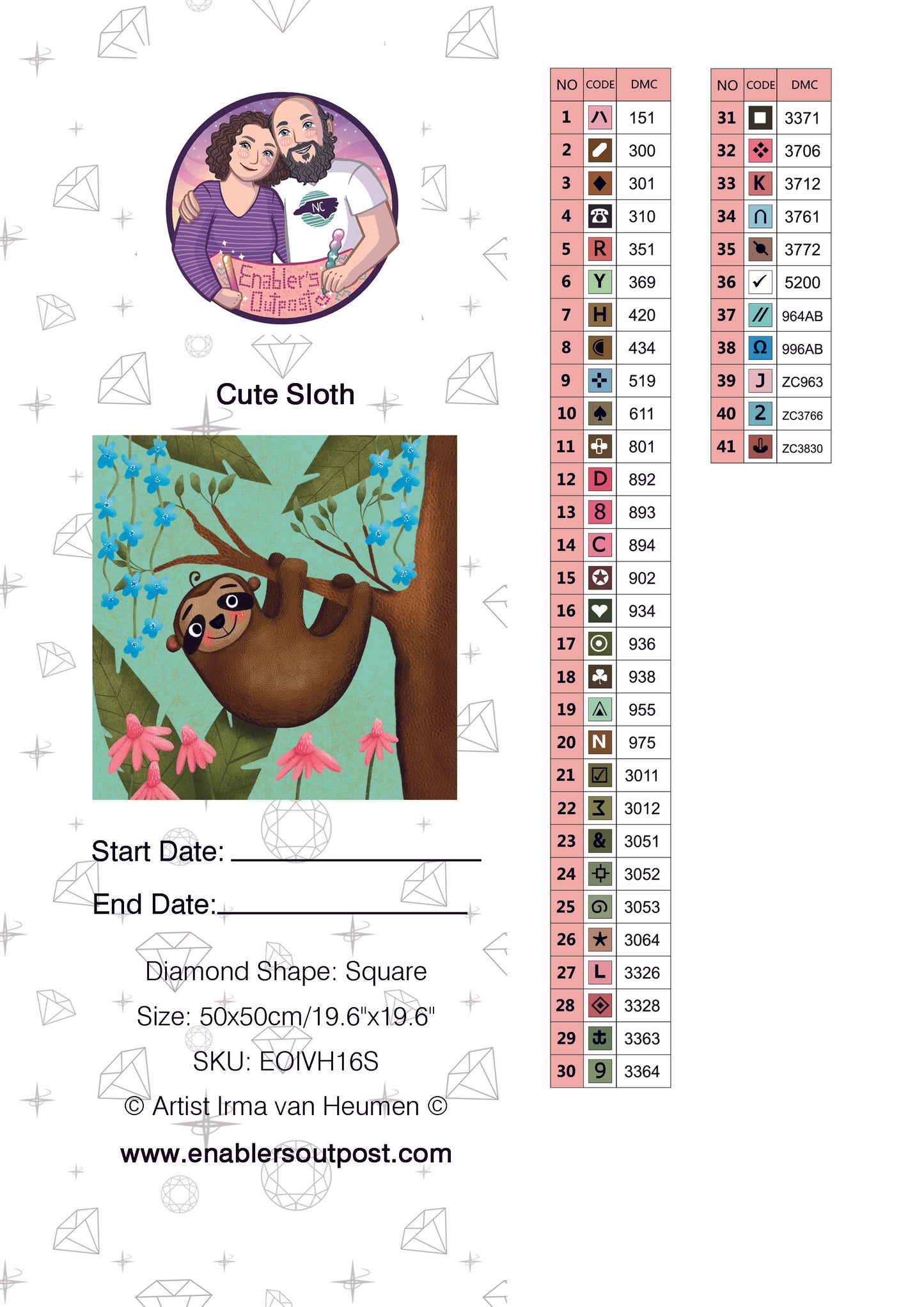 *NEW RELEASE* Cute Sloth by Irma van Heumen (Resin Square)