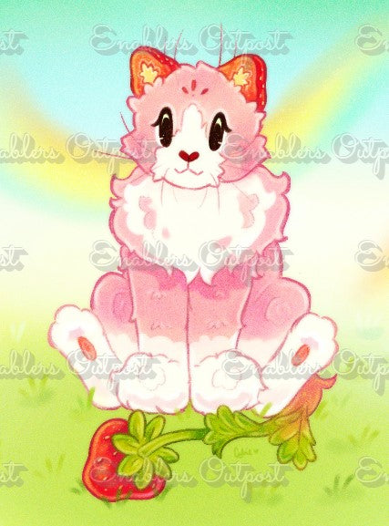 Strawberry Meow-lk by Purple Kitten Studios (Acrylic Rounds)
