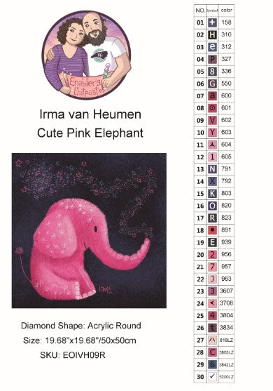 *NEW RELEASE* Cute Pink Elephant by Irma van Heumen (Acrylic Rounds)