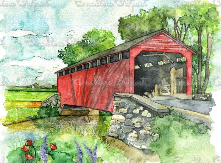 Covered Bridge by The Colorful Cat Studio (Resin squares)